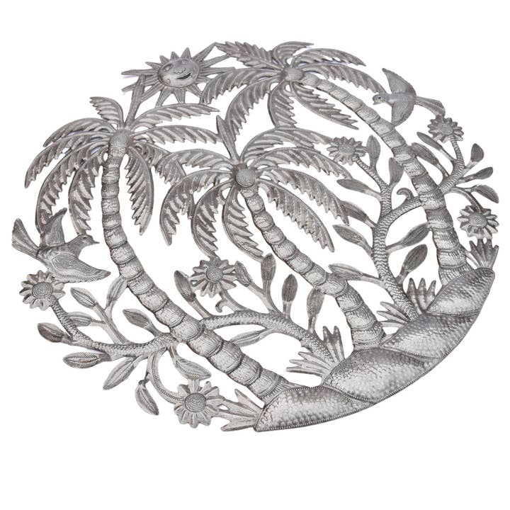 Haiti Fair Trade~ It's Cactus - Wholesale Wall Accent - Haitian Metal Wall Art – Palms, Sun & Birds, Fair Trade 23"1