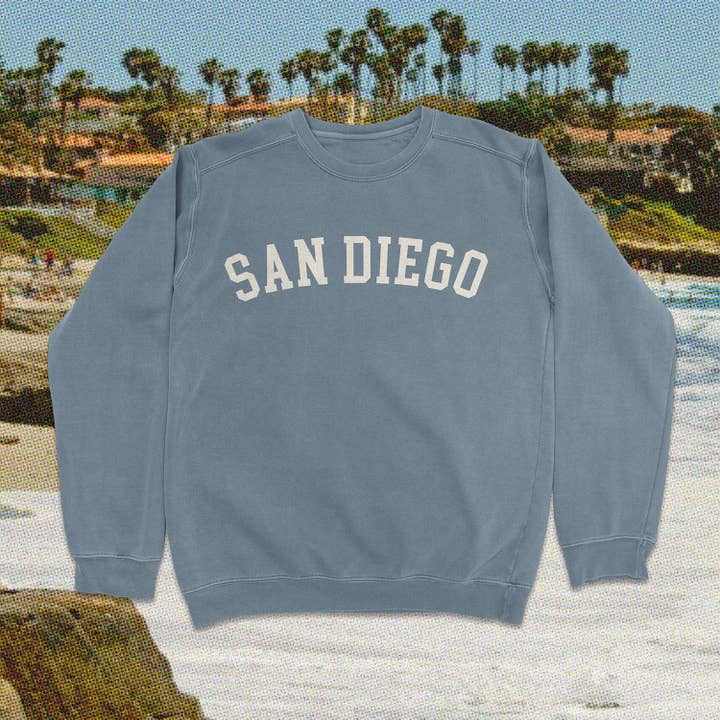 San Diego Vintage Washed Collegiate Crewneck for wholesale by Island View Outfitters