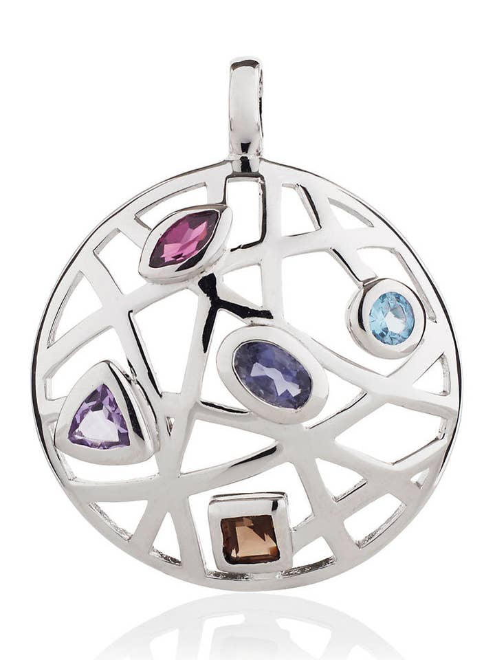 Maora Flat Silver Pendant With Blue Topaz Iolite Rhodolite for wholesale by Manja