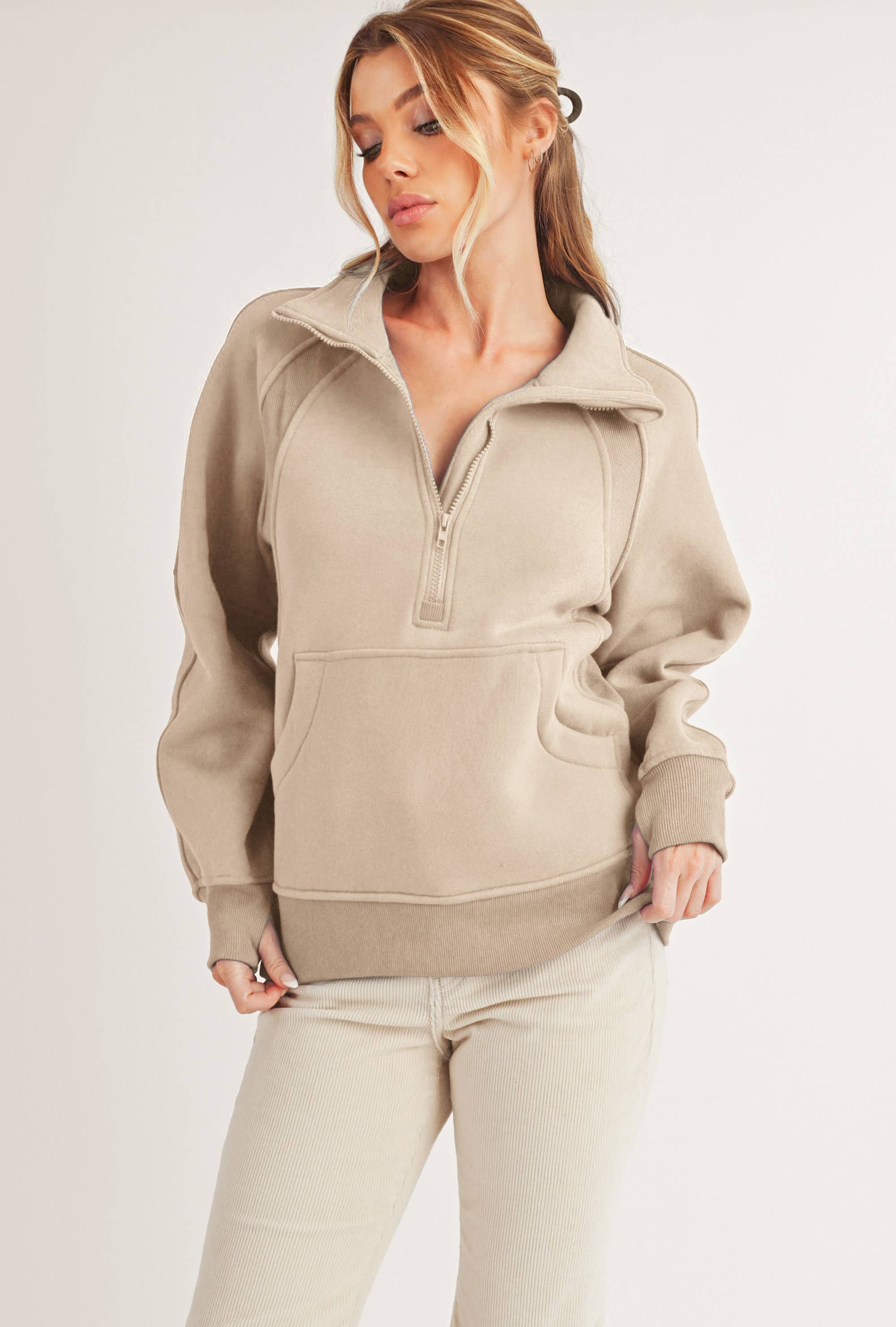 AEMI + CO - Wholesale Sweatshirt - Dames - 986DK lange Dove trui met halve rits en col59