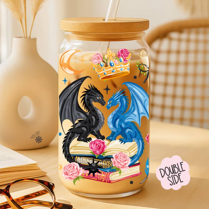 Fantasy Reader 16 OZ Glass Can With Lid and Straw / Bookish for wholesale by Book Lover Merch Shop