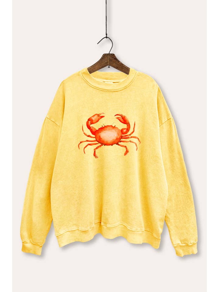 VINTAGE POINT USA - Wholesale Graphic Sweatshirt - Women's - *BEST SELLER* RED CRAB GRAPHIC MINERAL WASH SWEATSHIRT16