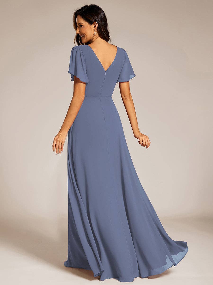 Ever-Pretty - Wholesale Gown - Women's - Midi Length Ruffles Sleeves Chiffon Dresses1