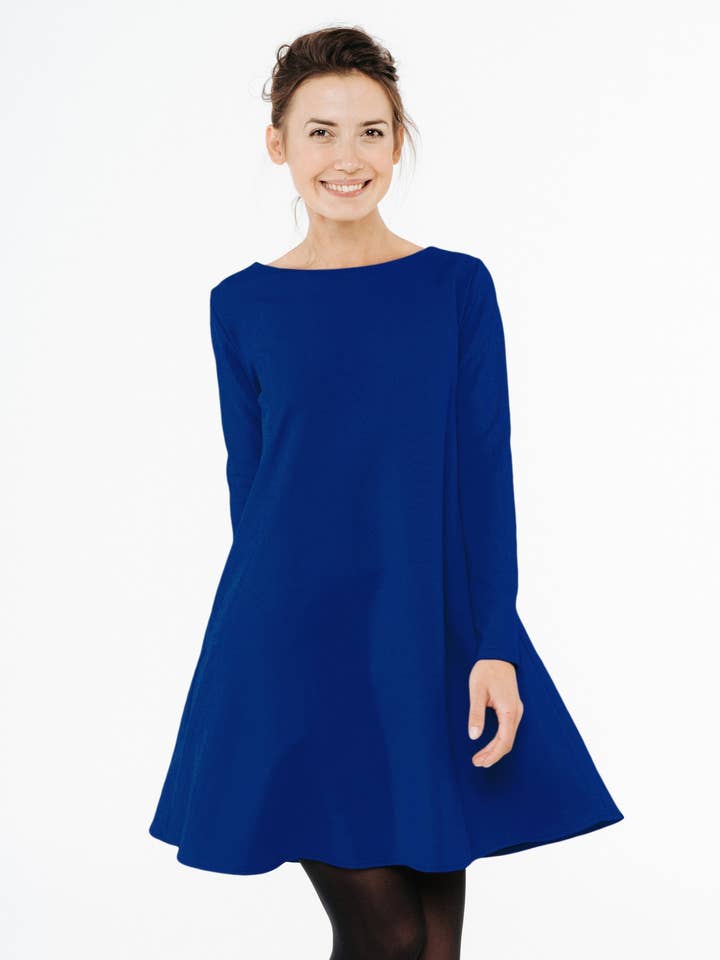 Lockeres Fit-N-Flare-Kleid mit Knopfverschluss und Taschen, Blau für den Großhandel von LeMuse