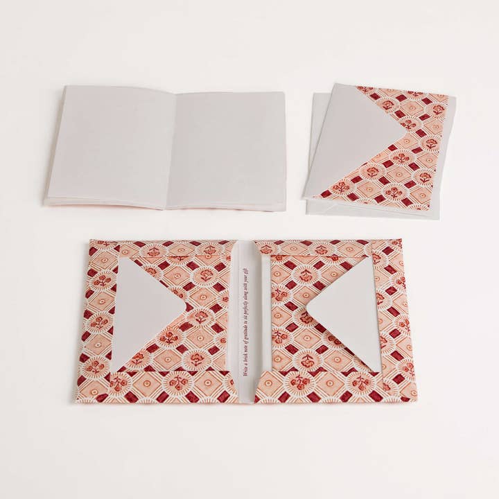 Block Printed Greeting Card Set - Spring Bloom Red for wholesale by Craft Boat