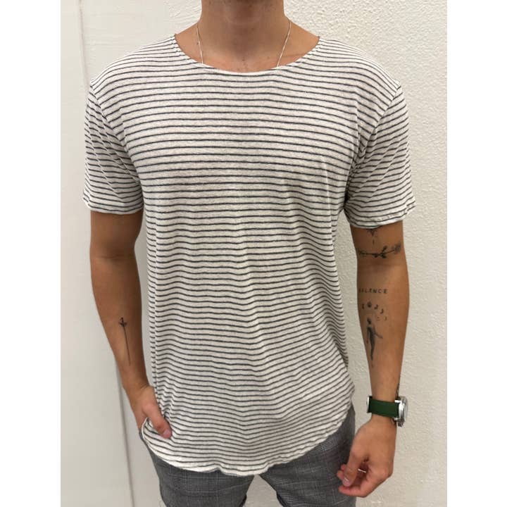 Oreti Wide Neck Crew (Stripe) for wholesale by Kinetix Casual Luxury