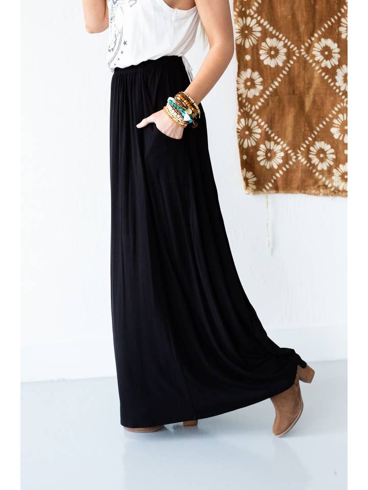 Three Bird Nest - Wholesale Skirt - Women's - The Perfect Pocketed Maxi Skirt - Black