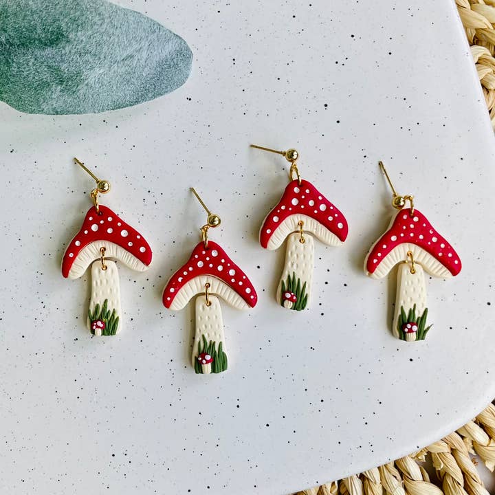 Joyful Leigh Designed - Wholesale Dangle Earrings - Cottagecore Mushroom Dangles