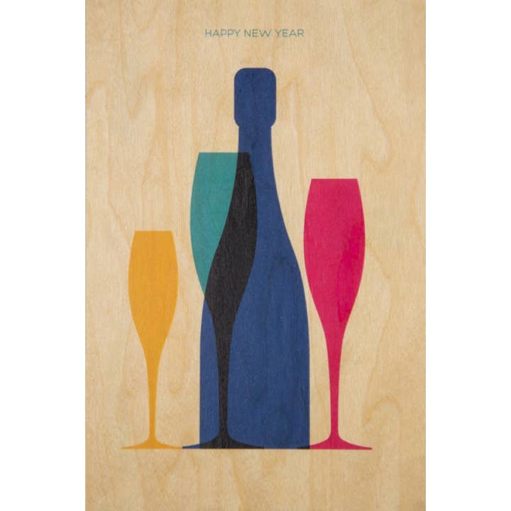 Cartão Postal de Madeira com Saudação 2 BL HNY por atacado de Woodhi