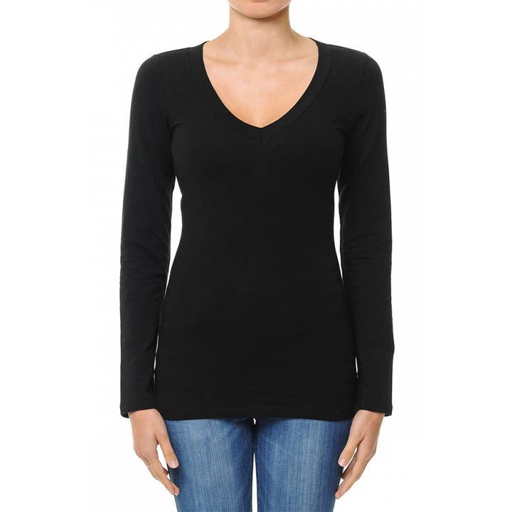 UP CLOTHING - Wholesale T-Shirt - Women's - V NECK LONG SLEEVE BASIC TOP