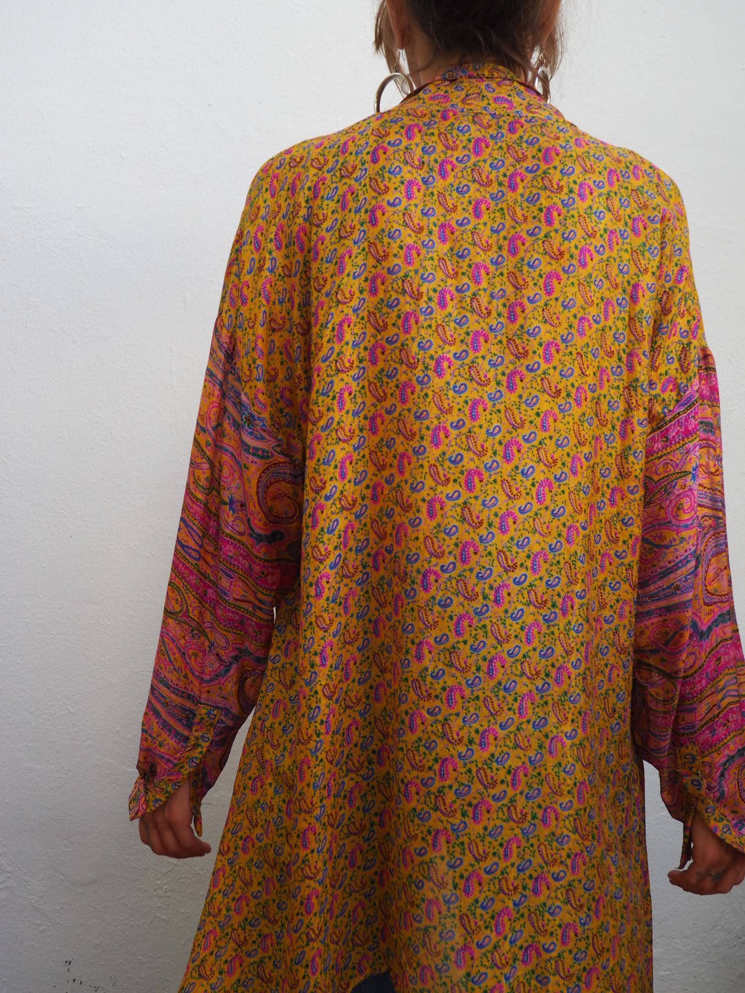 Vagabond Ibiza - Wholesale Button Down Shirt - Women's - The Lucy Long Floaty Shirt Re-cycled sari fabric3