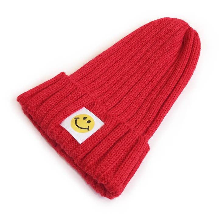 Funkyrel® Atzbranding Limited - Wholesale Beanie - Dames - Haila - Winter Gestreepte Gebreide Muts Geborduurd Glimlachmotief