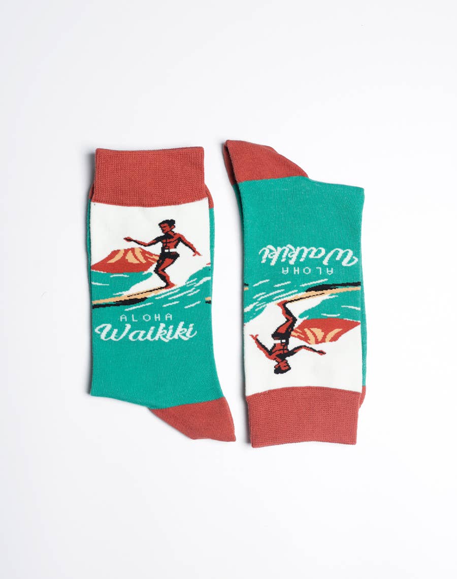 Just Fun Socks - Vente Chaussettes – homme - Chaussettes Crew Hawaïennes Aloha Waikiki Wave Rider pour Hommes1