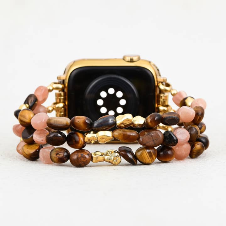 Golden Rosewood Stone Stretch Apple Watch Strap for wholesale by Cape Diablo