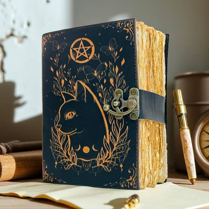 Magic Cat Leather Journal | Vintage Spellbook Diary for wholesale by Hana Exports