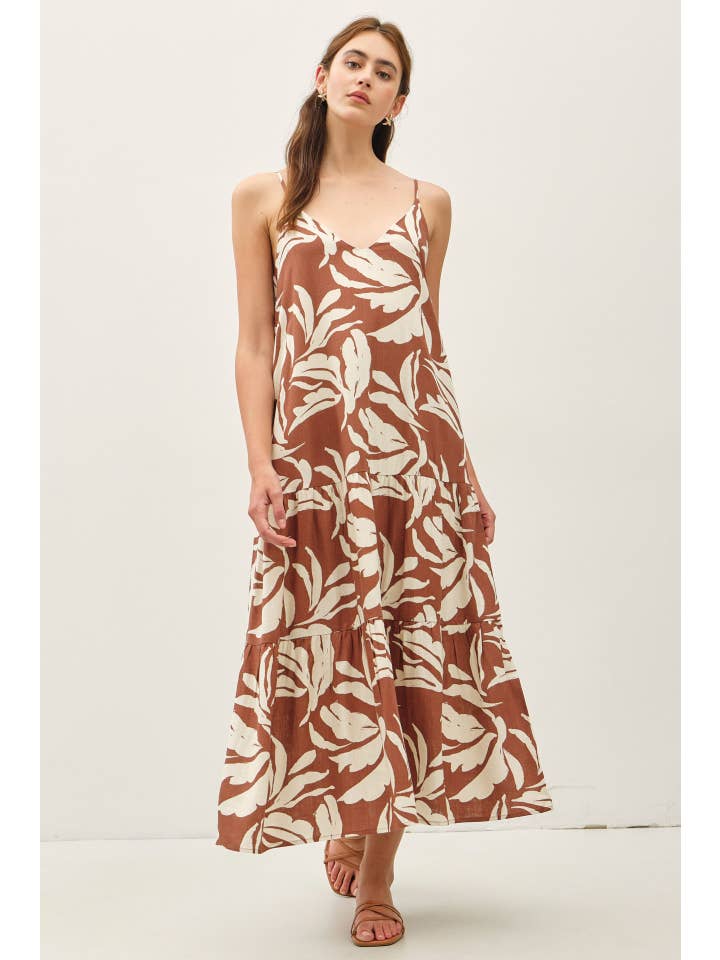 Be Cool - Wholesale Dress - Women's - TROPICAL PRINTED MIDI DRESS W/ TIERED SKIRT