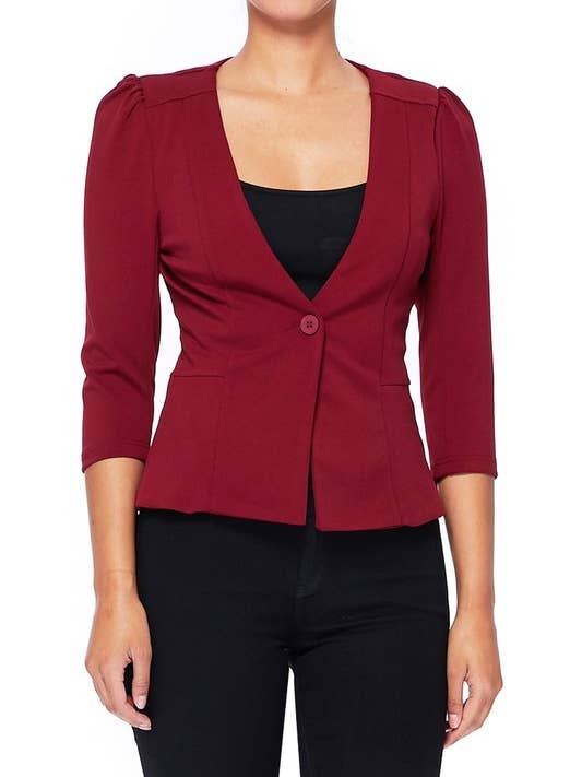 REMOVED BRAND - Wholesale Blazer - Dames - Blazer met pofmouwen en enkele knoopsluiting2