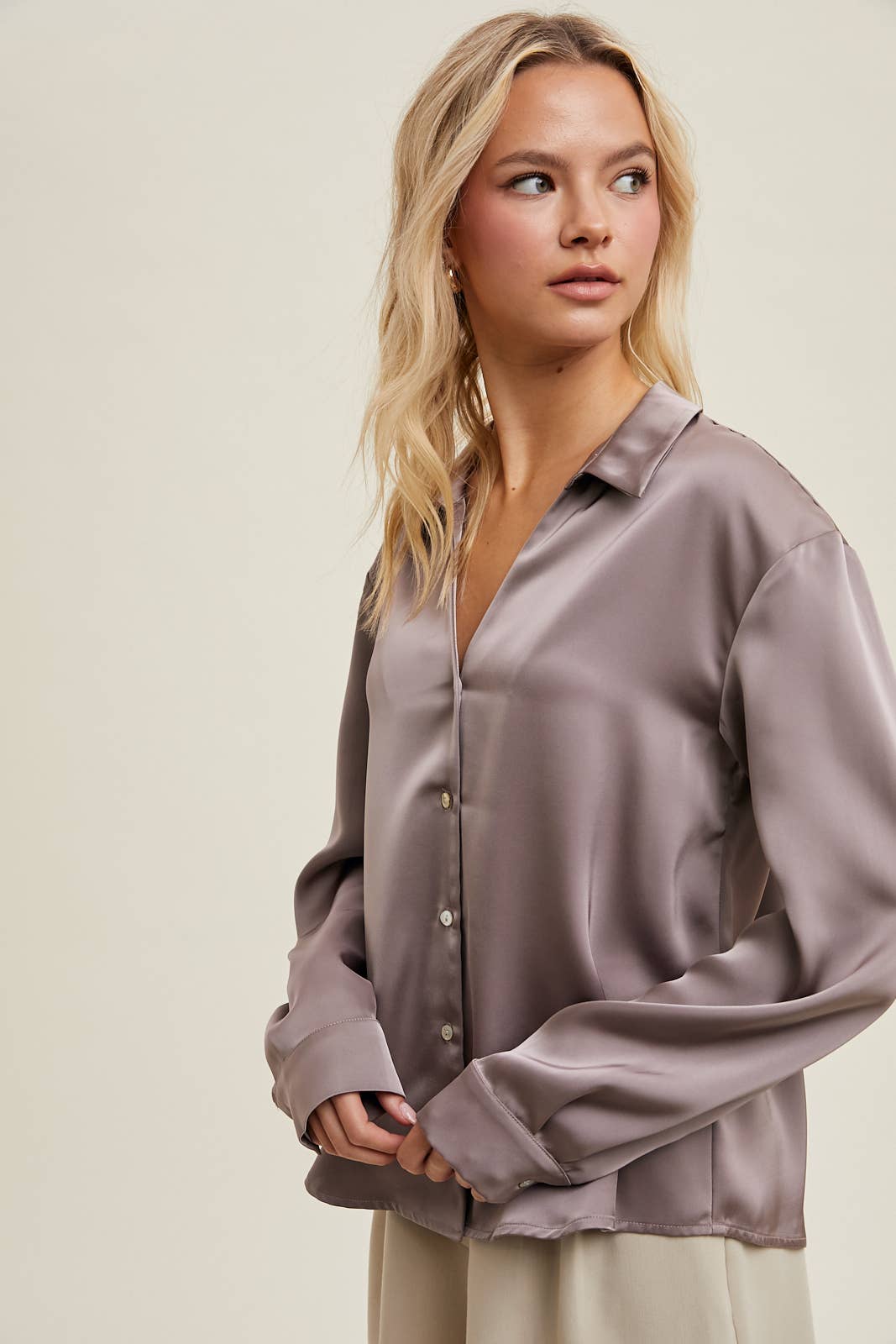 Wishlist Apparel - Wholesale Button Down Shirt - Women's - SATIN BUTTON-UP SHIRT / WL24-91186