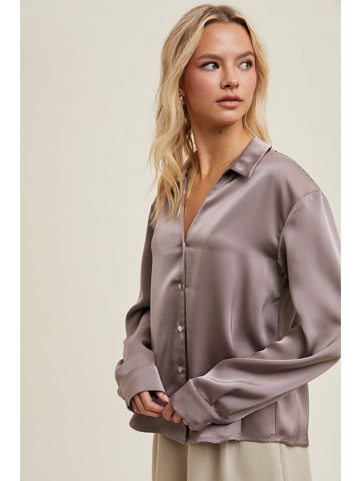Wishlist Apparel - Wholesale Button Down Shirt - Women's - SATIN BUTTON-UP SHIRT / WL24-91186