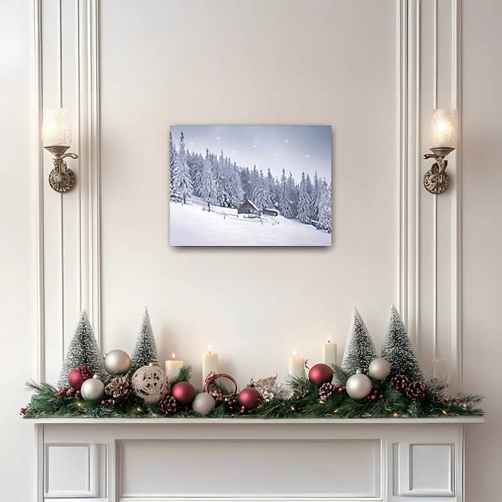 LumaBase - Wholesale Christmas Wall Art - Battery-Operated Lighted Wall Art - Snowy Cabin4