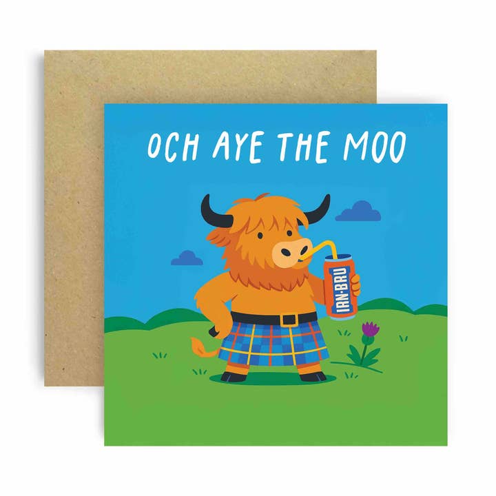 Huxters - Wholesale Birthday Card - Och Aye the Moo Tartan Irn Bru Scotland Greetings Card 0
