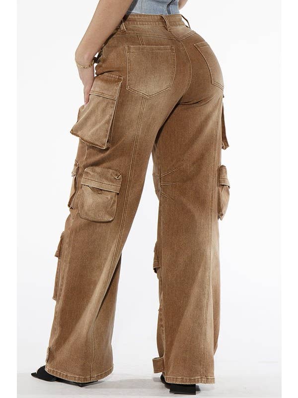 Rehab Lab - Wholesale Jeans - Women's - COLOR WASHED OVERSIZED FIT DENIM CARGO PANTS