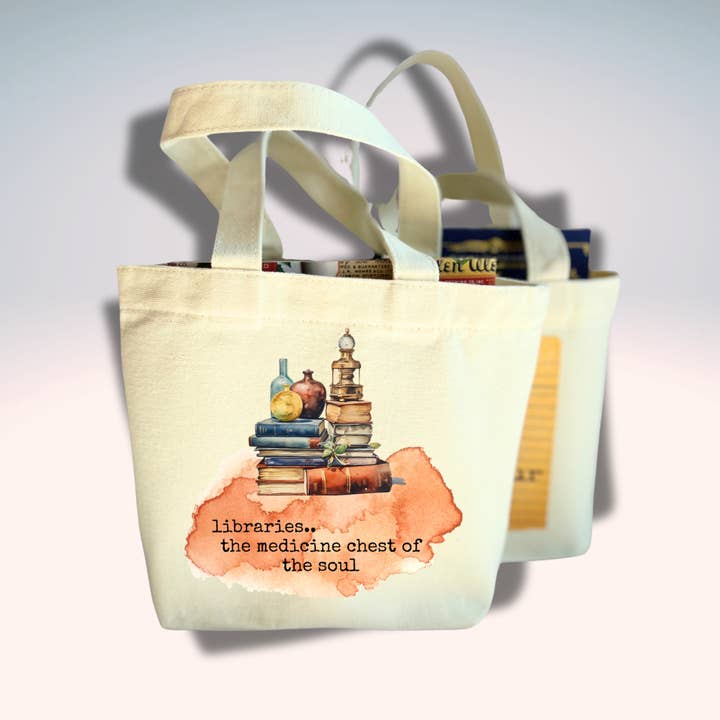 Pretty Clever Words - Wholesale Tote Bag - Women's - Canvas Mini Tote Bag - Bookstores are the Medicine Chest of the Soul2