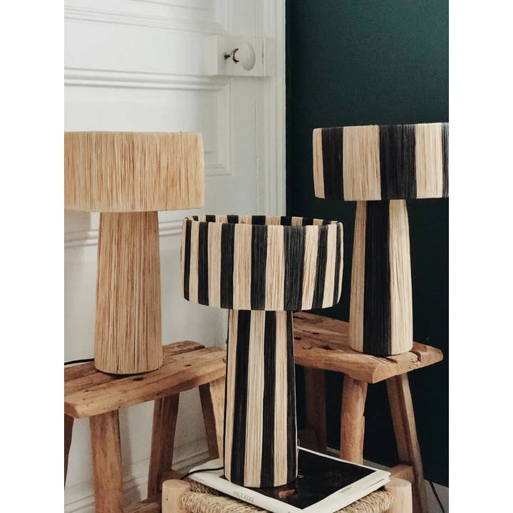 Mikwi - Wholesale Accent/desk lamp - Wide Stripes and Natural Raffia lamp, TABLE Raffia LAMPS7