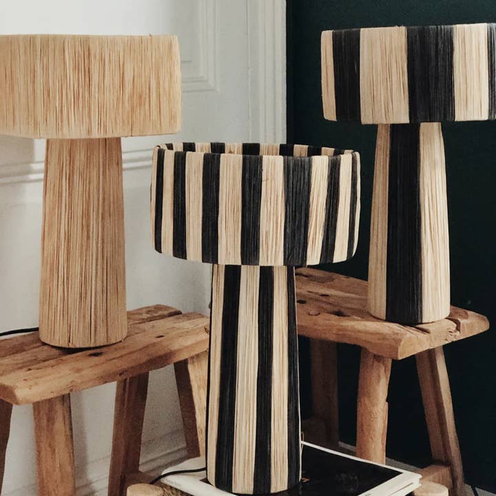 Mikwi - Wholesale Accent/Desk Lamp - Thin Stripes and Natural Raffia lamp, TABLE Raffia LAMPS