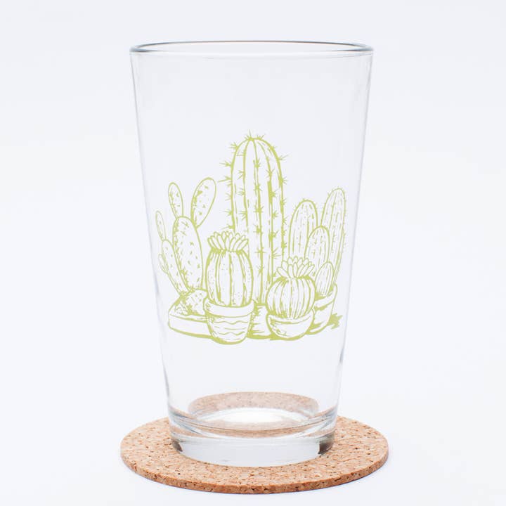 Verre à bière cactus - Design sérigraphié - 16 oz pour la vente par Counter Couture
