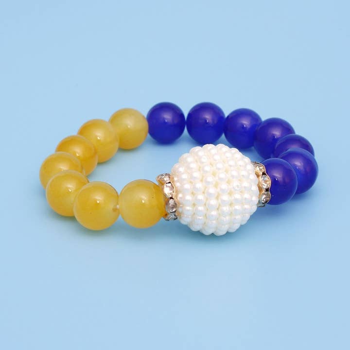 SGRHO Sorority Blue Gold Pearl Glass Bead Bracelet for wholesale on Faire1