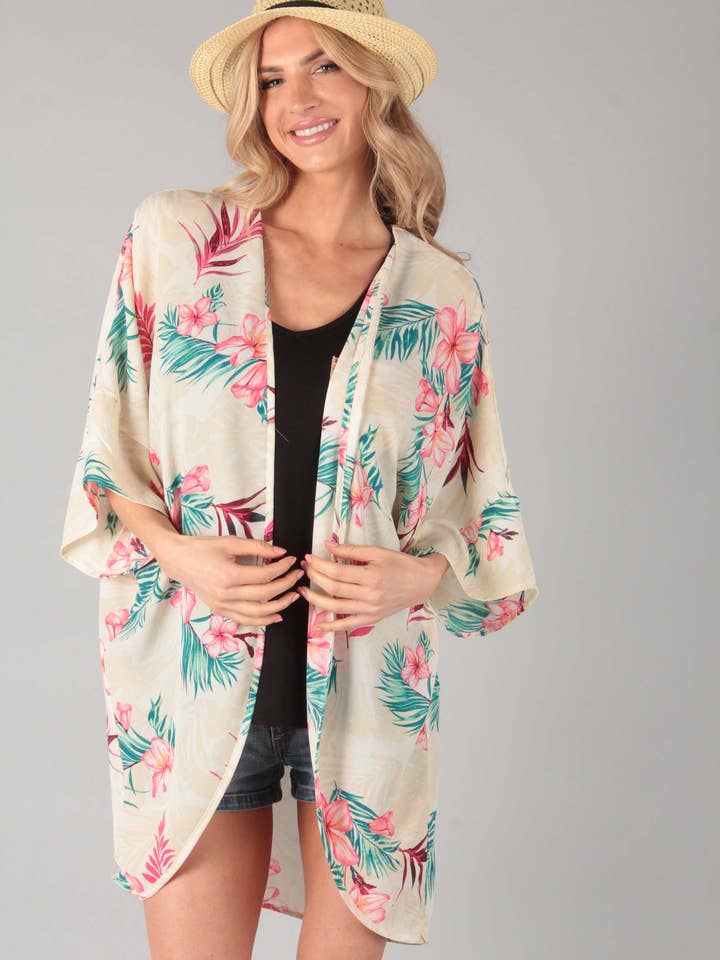 Floral chiffon kimono cardigan (P15314) for wholesale by P.S Kate