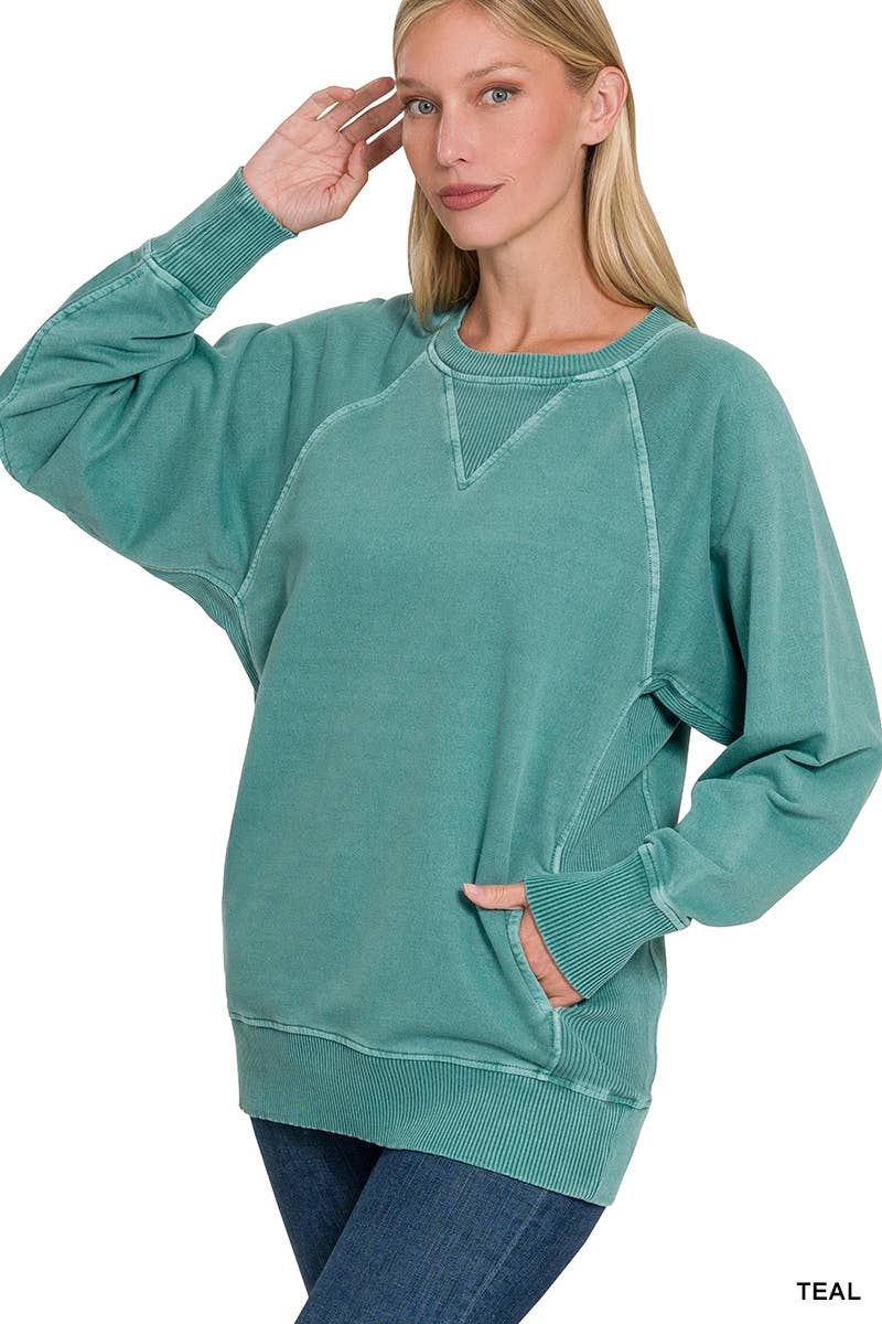 42POPS - Wholesale Sweatshirt - Women's - `.Washed French Terry Pullover With Side Pockets40
