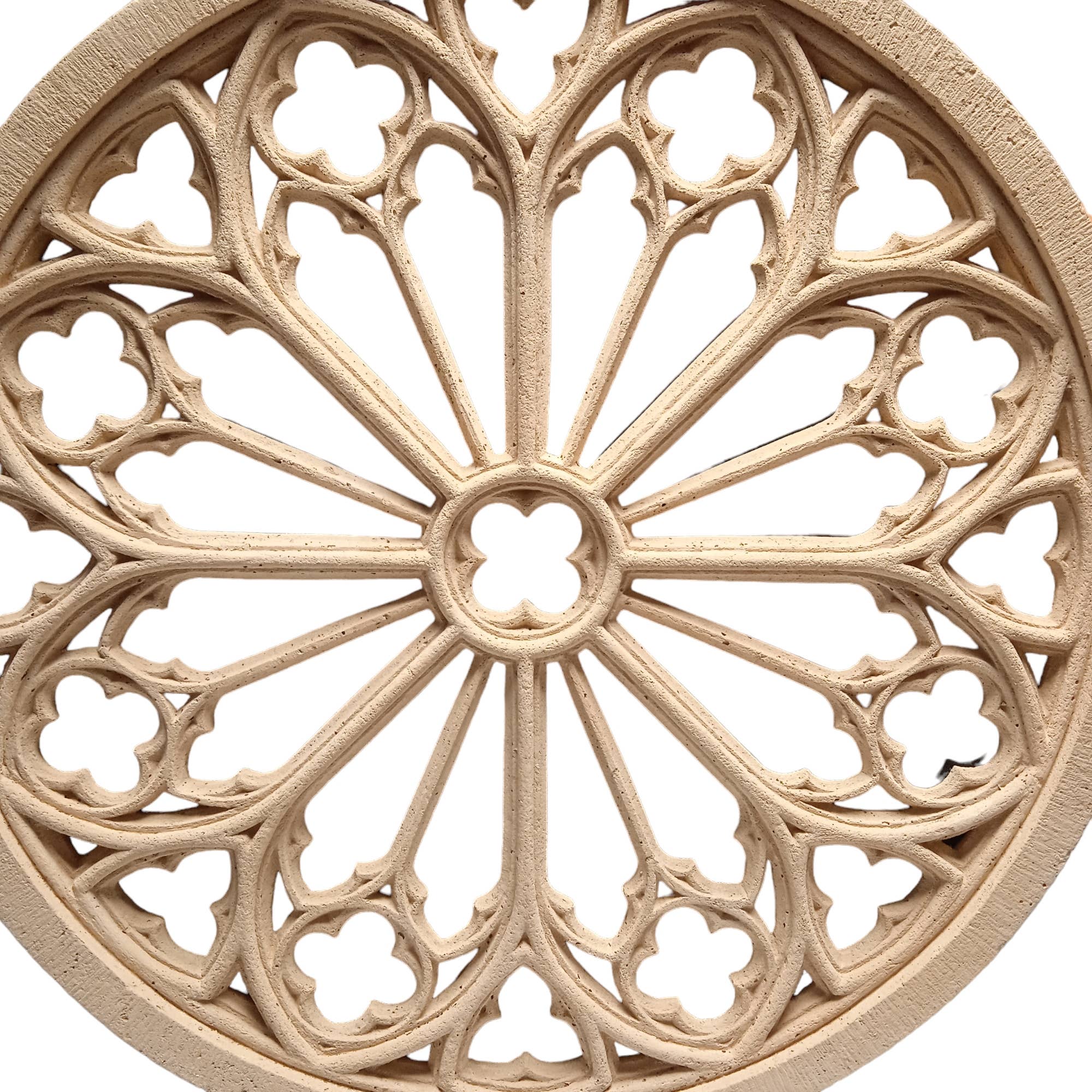 Relief de Pierre – Arte de parede dimensional/3D por atacado – Rosácea gótica da Catedral de Metz em pedra esculpida7