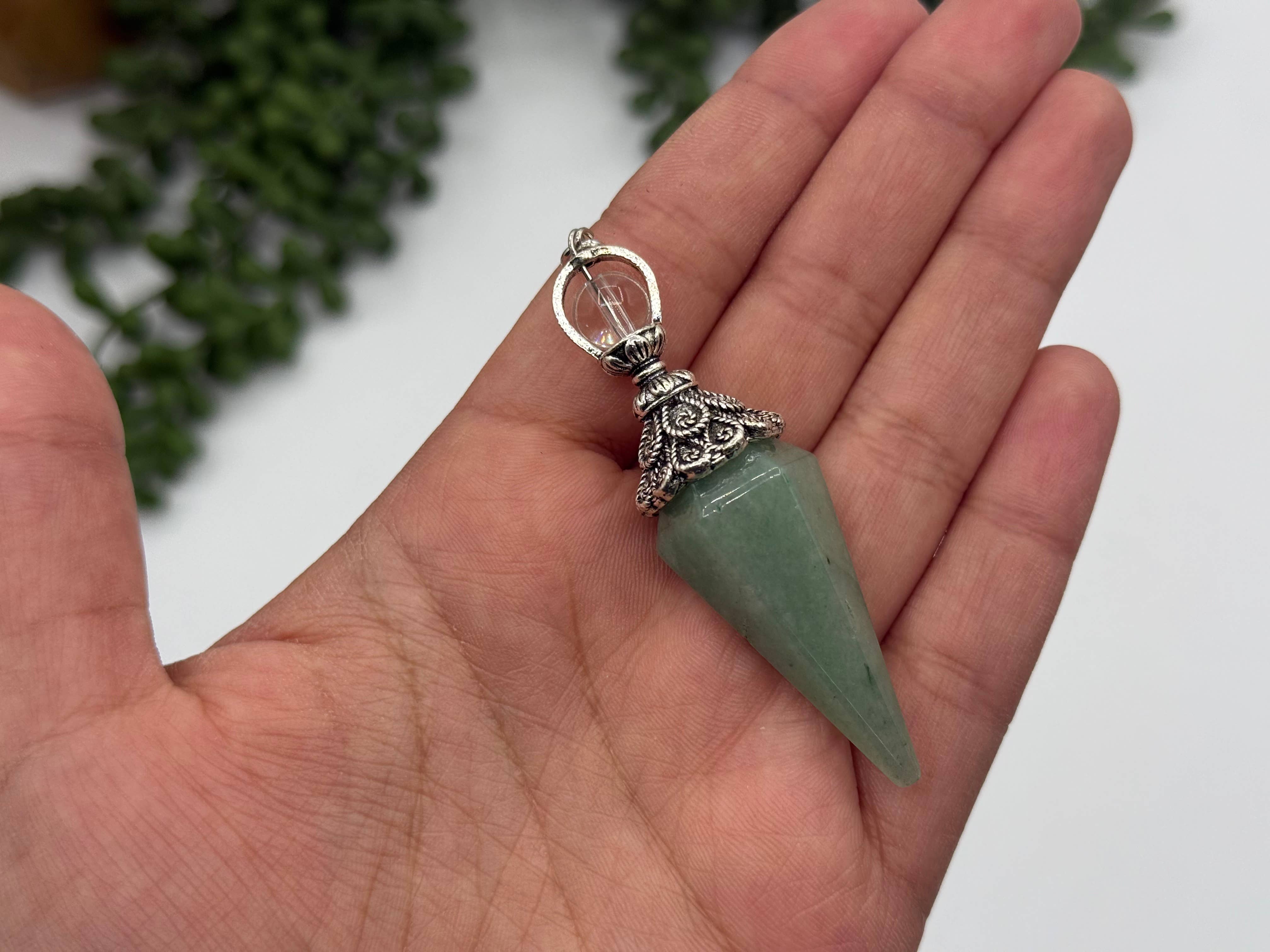 Meraki Gemstones - Wholesale Pendulum Board - Green Aventurine Double Cap Pendulum with Silver Plate Chain8