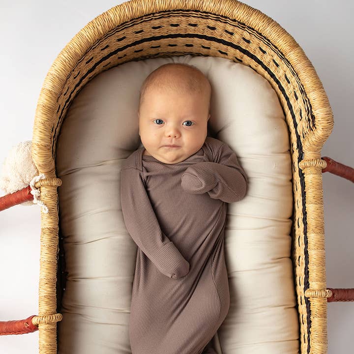 Three Little Tots - Wholesale Babygown - Baby - Cocoa Brown Ribbed Knotted Newborn Baby Gown sleepwear