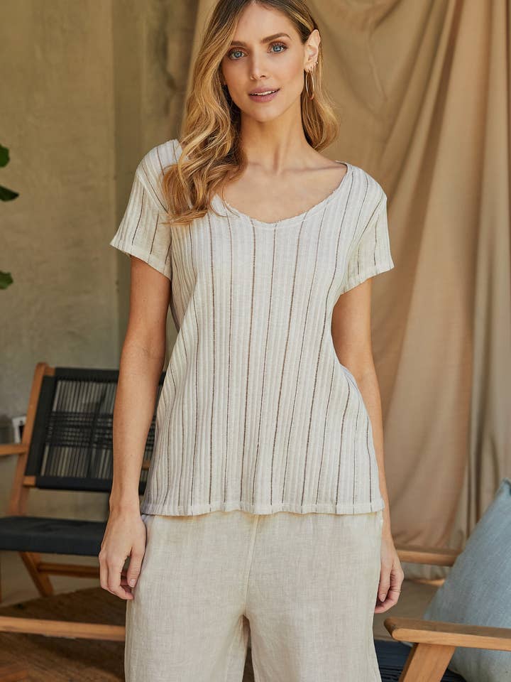 T-SHIRT VAN GERIBBELD KATOEN MET RONDE HALS EN KORTE MOUWEN (41288-S-L-BEIGE) voor wholesale door MILIO MILANO