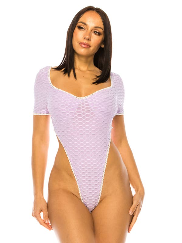 R5652-HONEY COMB WITH LACE DETAIL BODYSUIT for wholesale by A3 Design USA