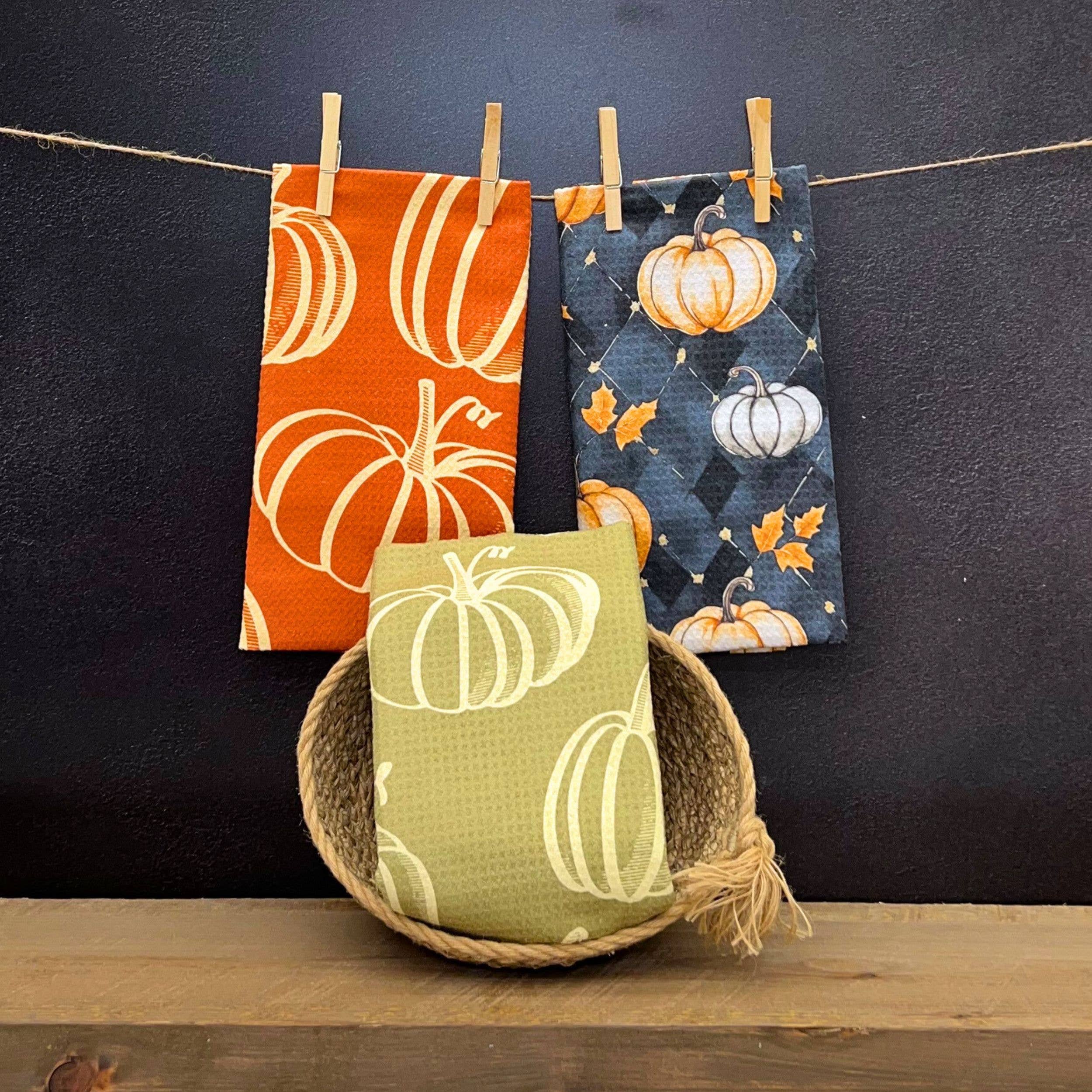 Driftless Studios - Wholesale Tea Towel - Pumpkins & Gourds burnt Orange Halloween Towels - Fall Decor2