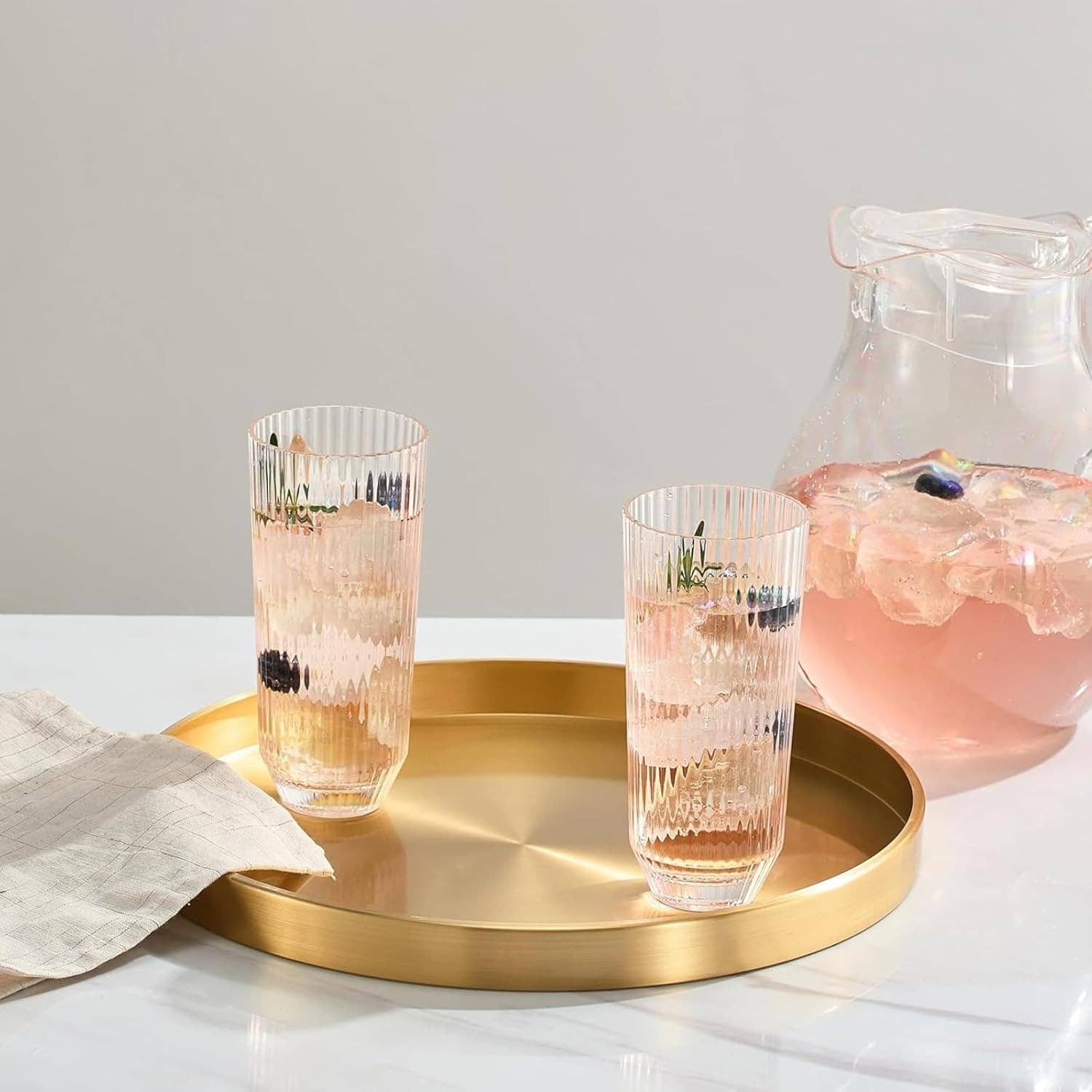 The Wine Savant /  Khen Glassware - Wholesale Cocktail/Liquor Glass - Ribbed Acrylic Drinking Glasses, 11.8oz Set of 25