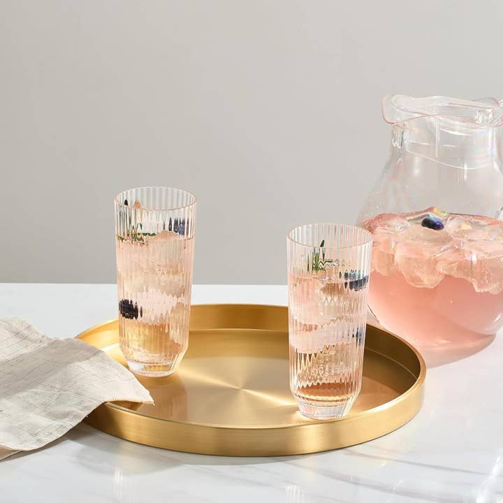 The Wine Savant / Khen Glassware - Wholesale Cocktail/Liquor Glass - Ribbed Acrylic Drinking Glasses, 11.8oz Set of 25