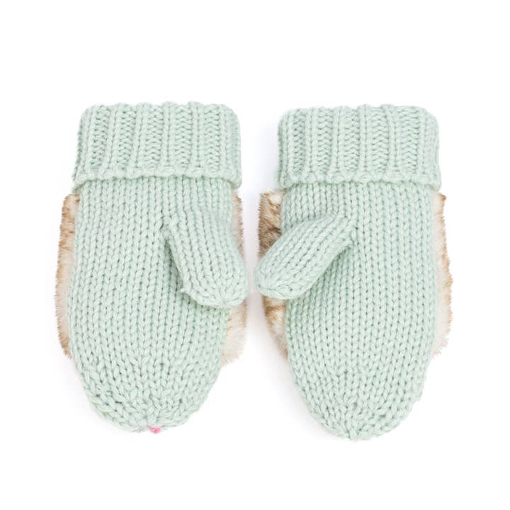 Peppercorn Kids - Wholesale Mittens - Kids - Kids Bunny Rabbit Knit Mittens - Mint Green- Girls 3-6, 6-122