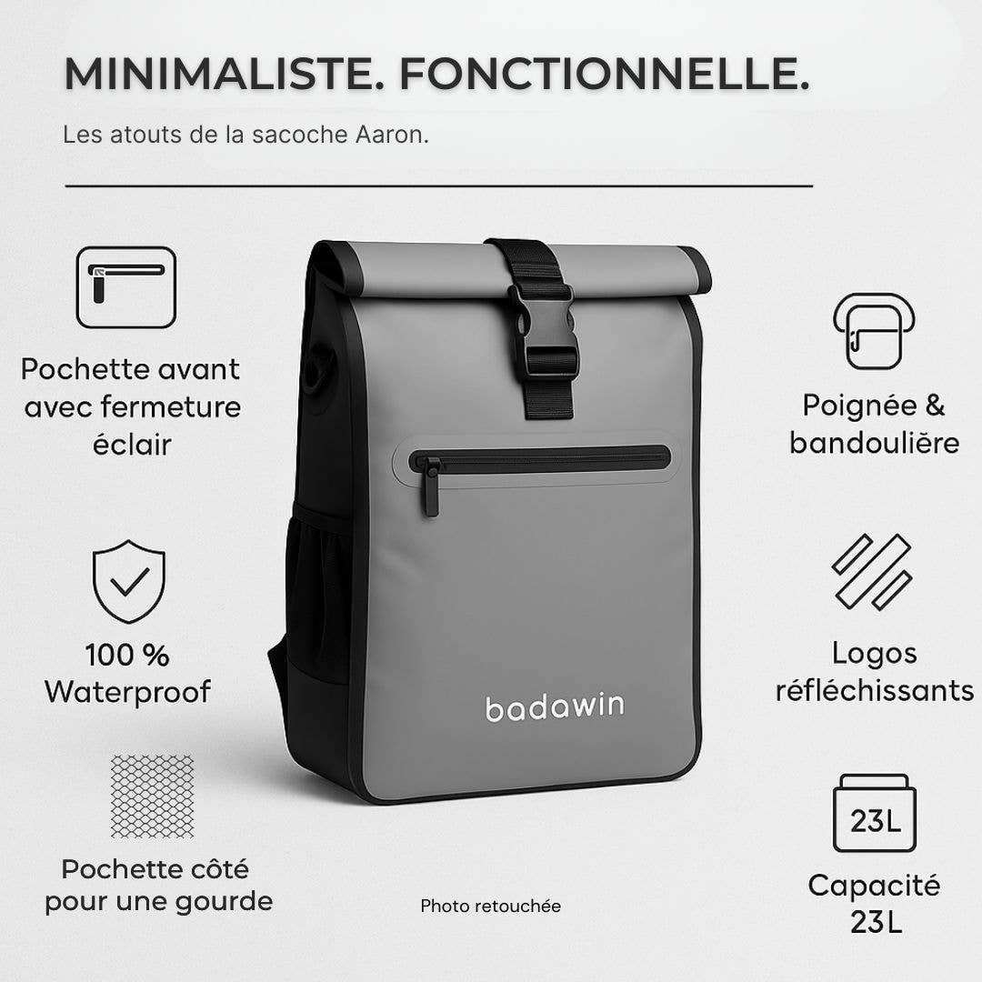 BADAWIN - Wholesale Fietsaccessoires - Aaron Gray Badawin waterdichte fietstas van 23L met bagagedragerbevestiging7