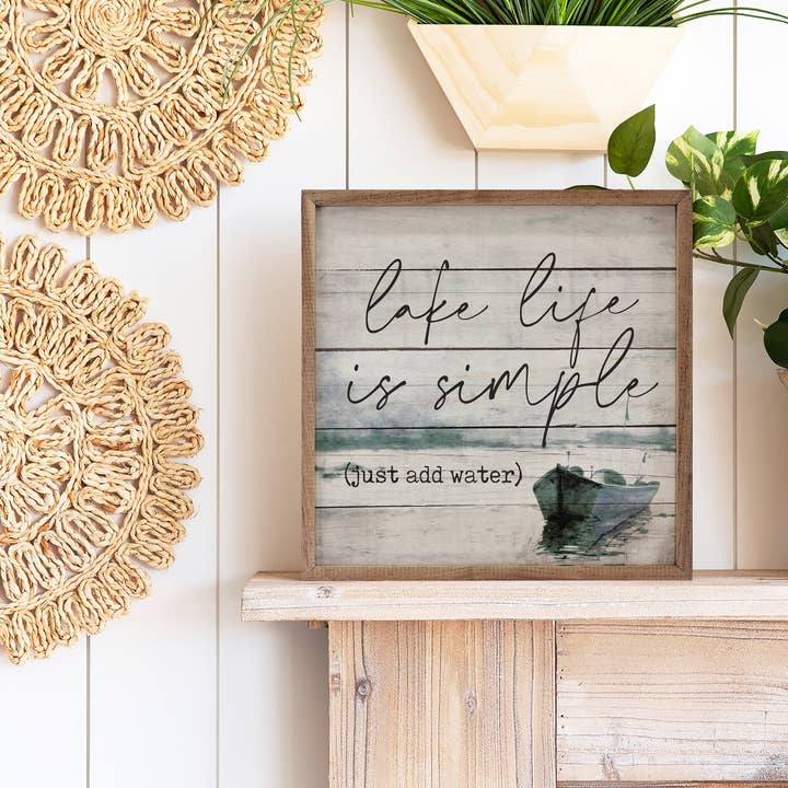 Kendrick Home - Wholesale Sign - Lake Life Is Simple Boat Whitewash