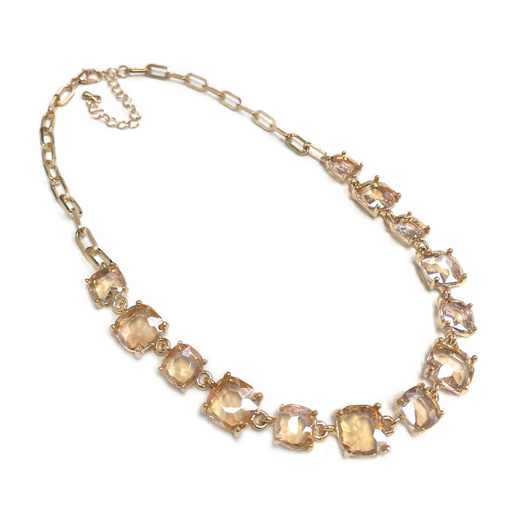 StarryNYC - Vente Collier maille et chaîne - Collier à chaîne à maillons en cristal carré en verre taillé en coussin19