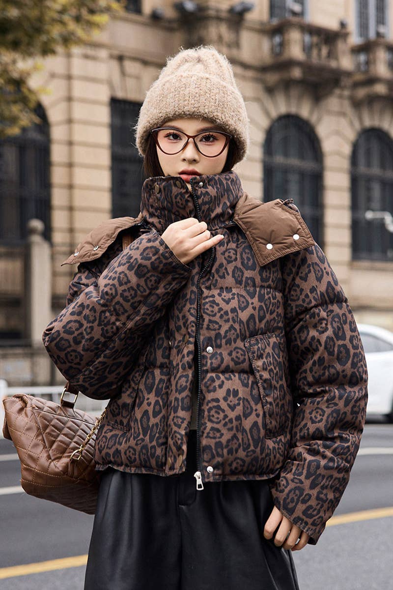 Lily Clothing - Wholesale Jacket - Women's - Hooded contracted leopard cotton-padded jacket8
