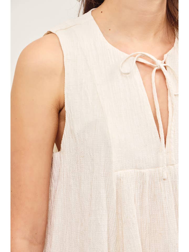 LINEN V NECK TIED FRONT SLEEVELESS TOP for wholesale on Faire