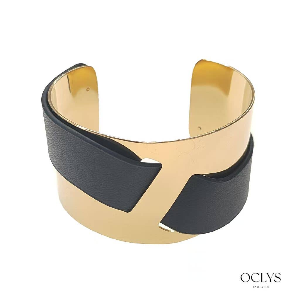 Oclys - Vente Bracelet manchette - Bracelet jonc en acier inoxydable avec PU Nila5