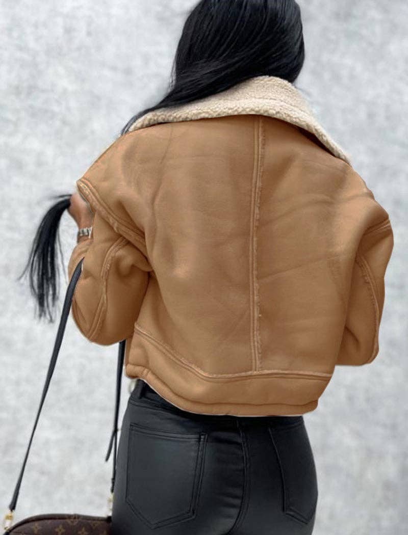 safistyle - Wholesale Leather Jacket - Women's - Faux Leather Sherpa-Lined Jacket6