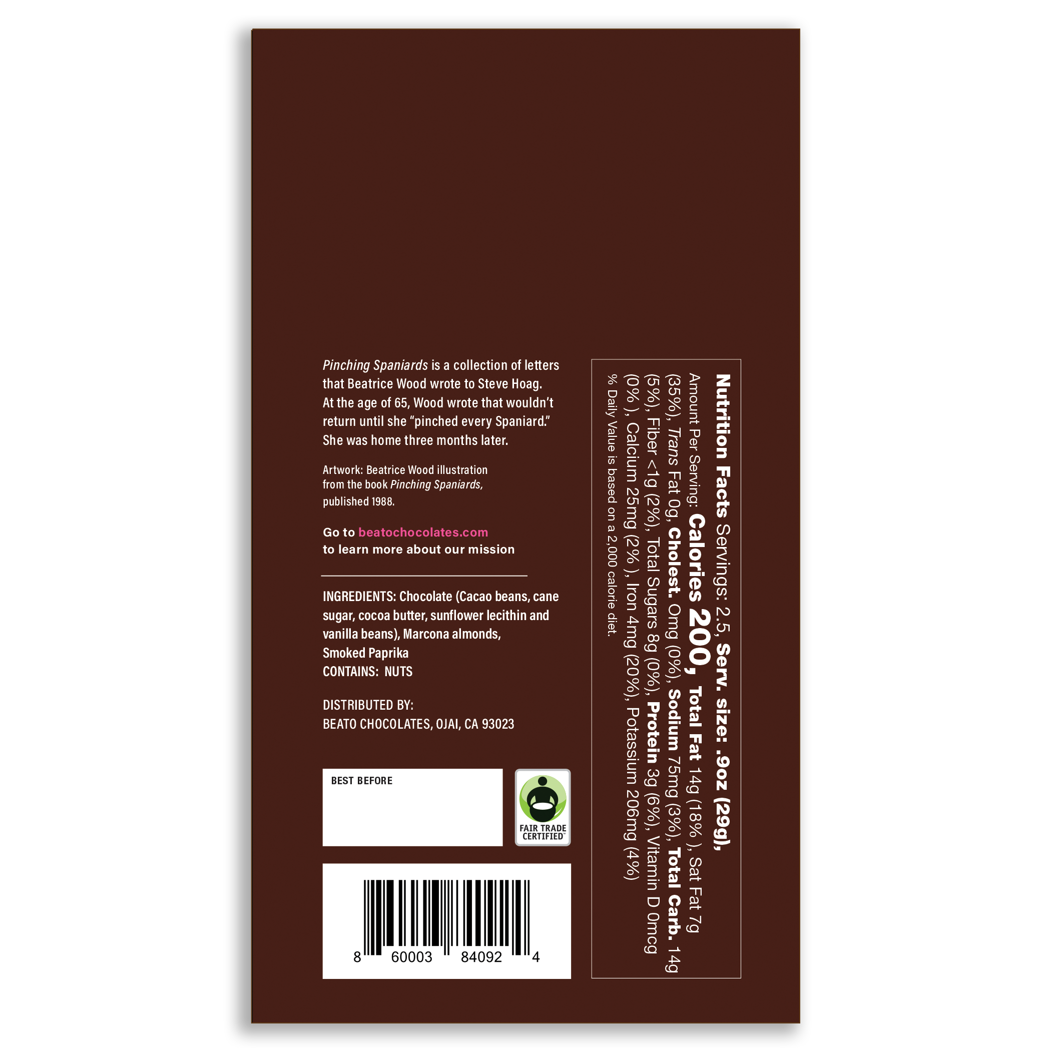 Beato Chocolates - Wholesale Chocolate Bar - Pinching Spaniards Chocolate Bar with Almonds (75g/2.64oz)7